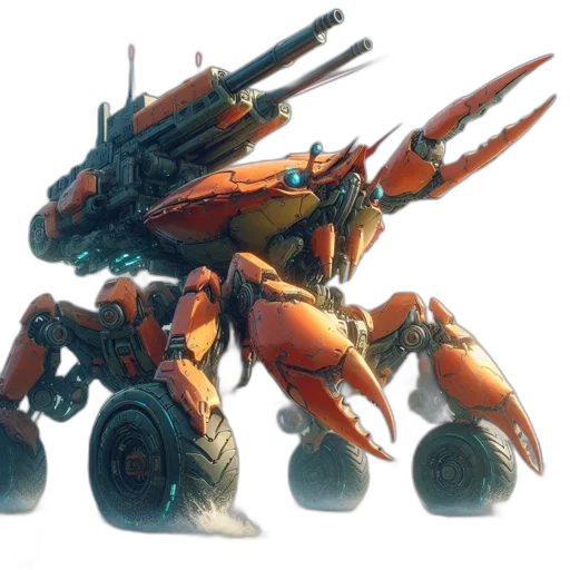robot, weapon, animal, concept art, 3d render, red, giant, crab-like transparent PNG cut-out