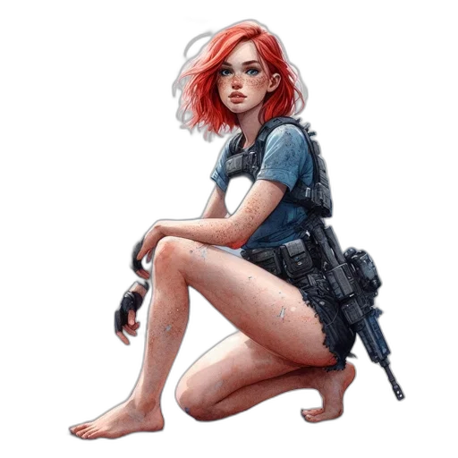weapon, dress, jacket, concept art, pixel art, comic book art, fantasy art, red transparent PNG cut-out