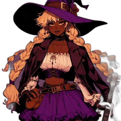 staff, hat, dress, concept art, pixel art, fantasy art, anime, dark transparent PNG cut-out