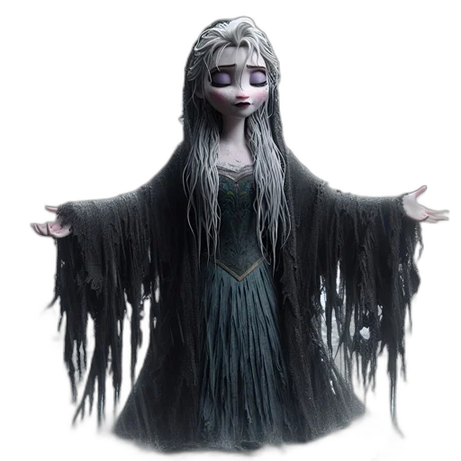 dress, hair, creature, concept art, fantasy art, 3d render, photorealistic, dark transparent PNG cut-out