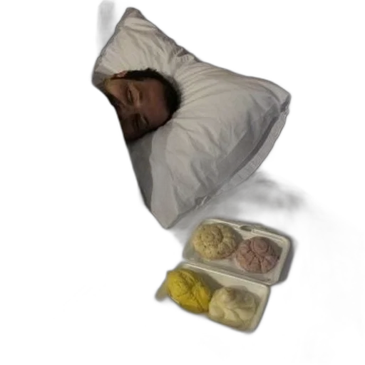 food, furniture, jacket, 3d render, photorealistic, concept art, person, sleeping transparent PNG cut-out