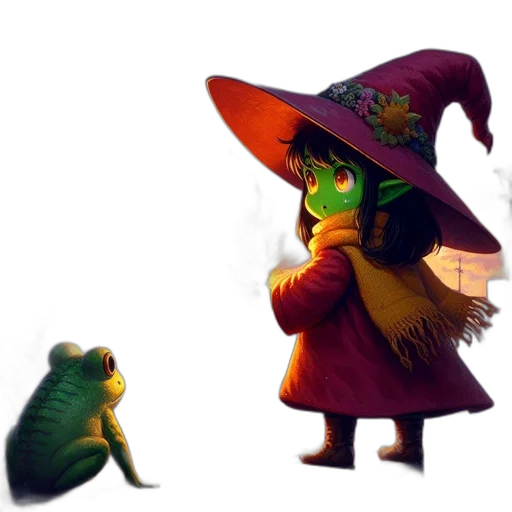 hat, creature, staff, dress, concept art, 3d render, fantasy art, pixel art transparent PNG cut-out