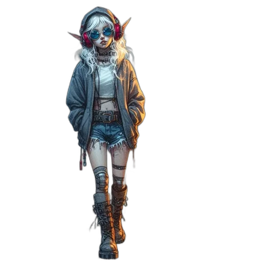 staff, jacket, concept art, fantasy art, pixel art, cyberpunk, pastel, blue transparent PNG cut-out