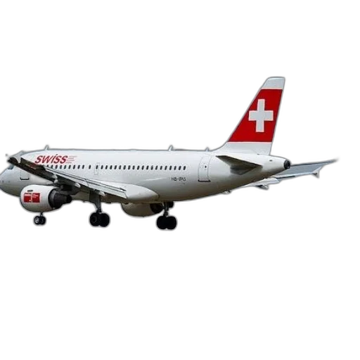 3d render, swiss, airlines, plane, flying, over, house, red transparent PNG cut-out