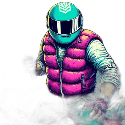 jacket, robot, mask, face, vaporwave, concept art, cyberpunk, fantasy art transparent PNG cut-out