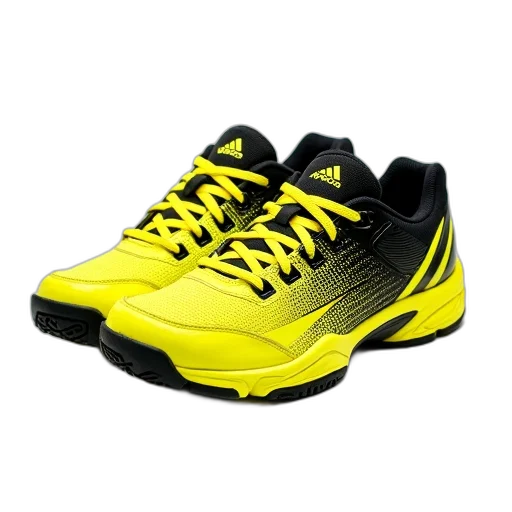 shoes, 3d render, pair, yellow, black, tennis, brand, victor transparent PNG cut-out
