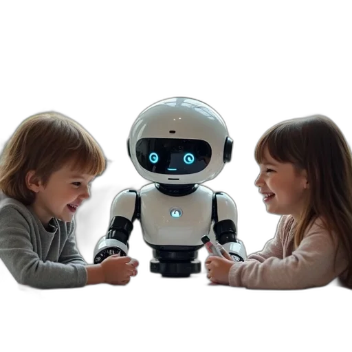 robot, 3d render, smiling, children, playing, robotics, office transparent PNG cut-out