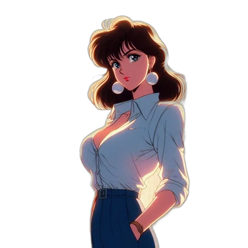 jacket, dress, staff, robot, vaporwave, anime, cartoon, concept art transparent PNG cut-out