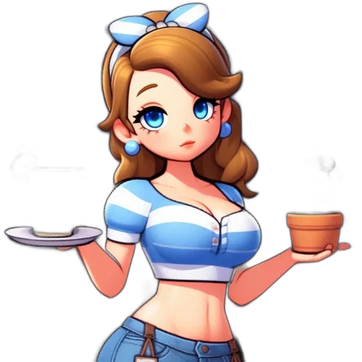 food, staff, dress, pixel art, cartoon, concept art, anime, blue transparent PNG cut-out