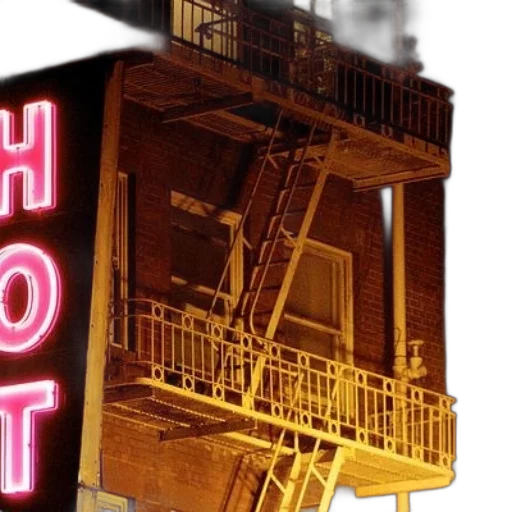 robot, building, furniture, shoes, concept art, cyberpunk, neon lights, neon transparent PNG cut-out