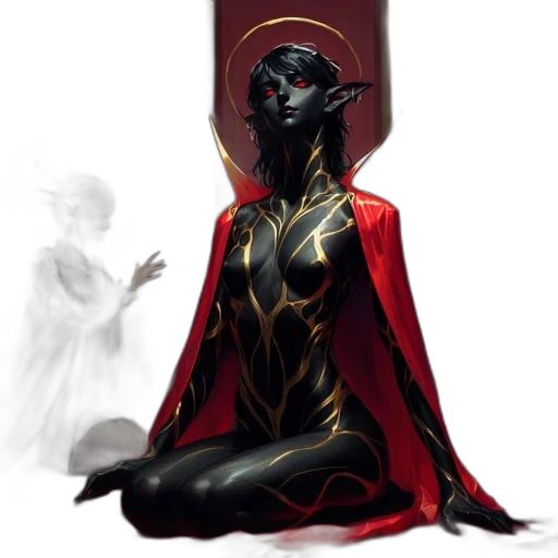 dress, crown, concept art, fantasy art, comic book art, pixel art, dark, red transparent PNG cut-out