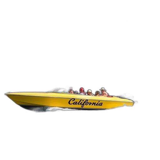 yellow, speedboat, word, california, written, side, cruising, through transparent PNG cut-out