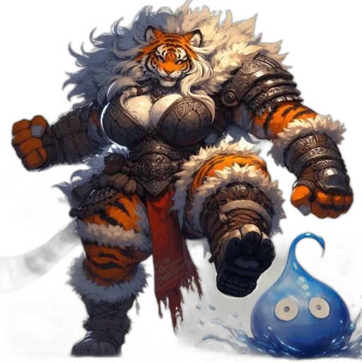 animal, creature, concept art, fantasy art, pixel art, comic book art, monochrome, tiger-humanoid transparent PNG cut-out