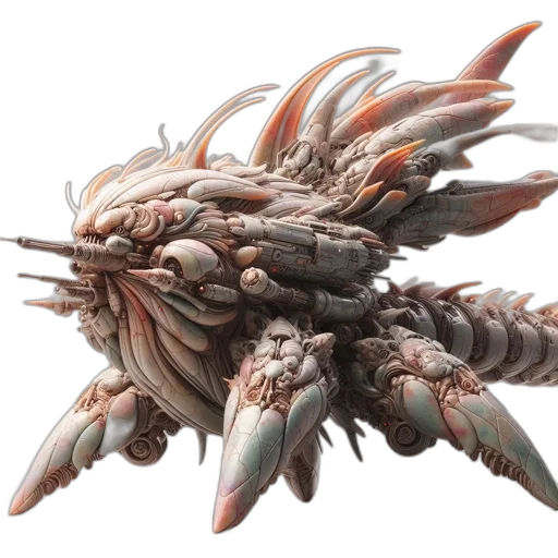 creature, weapon, dragon, hair, concept art, fantasy art, 3d render, mechanically transparent PNG cut-out