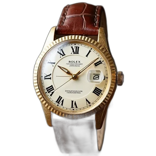 jewelry, vintage, gold, wristwatch, brown, leather, strap, textured transparent PNG cut-out