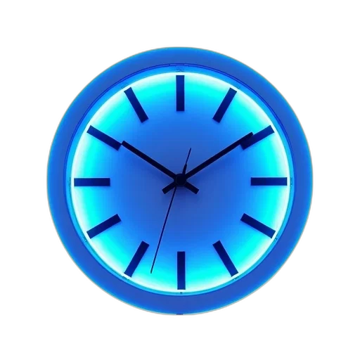 3d render, photorealistic, blue, neon, sign, clock, round, neons transparent PNG cut-out