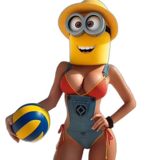 robot, 3d render, concept art, cartoon, photorealistic, beach, minion, yellow transparent PNG cut-out