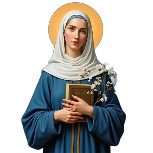 painting, saint, catherine, siena, depicted, traditional, style, blue transparent PNG cut-out