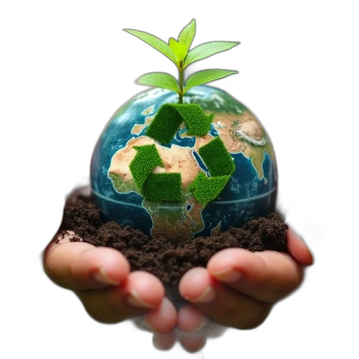 two, hands, holding, earth, plants, recycle, sign transparent PNG cut-out