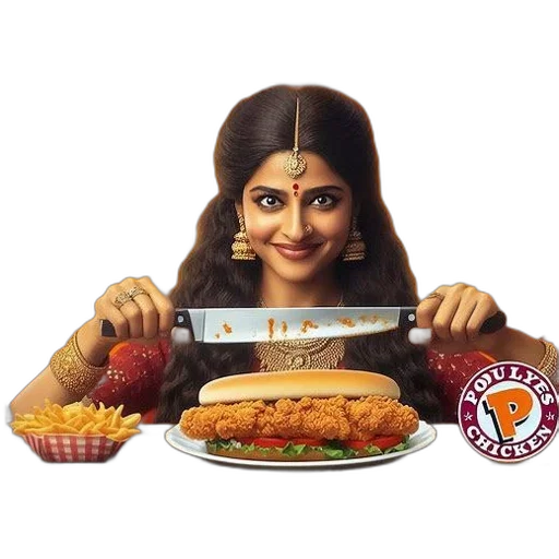 food, photorealistic, poulsby, chicken, features, woman, traditional, indian transparent PNG cut-out