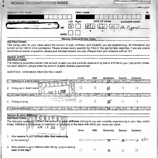 womac, osteoarthritis, index, form, answers, filled, out, pain transparent PNG cut-out