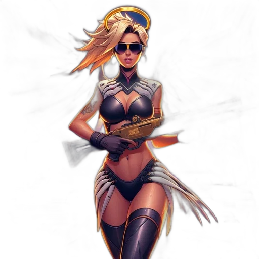 staff, concept art, fantasy art, comic book art, pixel art, golden, dark, woman transparent PNG cut-out