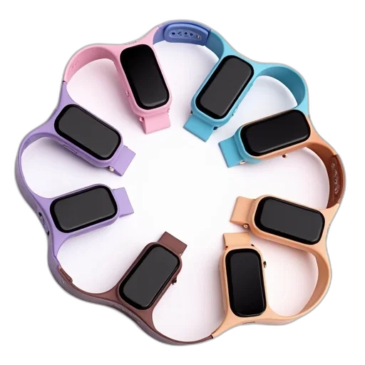 jewelry, pastel, colorful, collection, various, colored, smartwatches, displayed transparent PNG cut-out