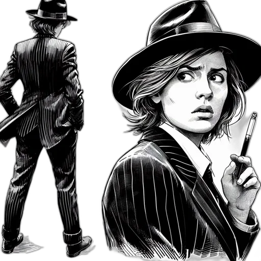 hat, comic book art, concept art, pencil sketch, cartoon, two, black, white transparent PNG cut-out