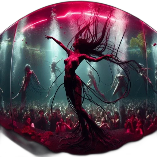 dress, mask, umbrella, creature, concept art, fantasy art, cyberpunk, comic book art transparent PNG cut-out