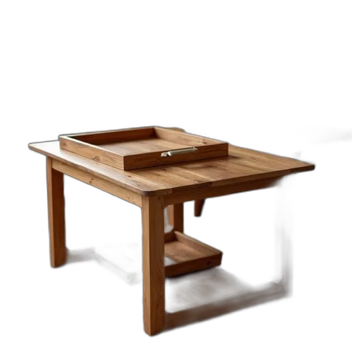 furniture, 3d render, photorealistic, wooden, table, tray, top, smaller transparent PNG cut-out