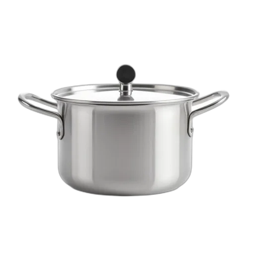 stainless, steel, pot, lid, displayed, against, white, background transparent PNG cut-out
