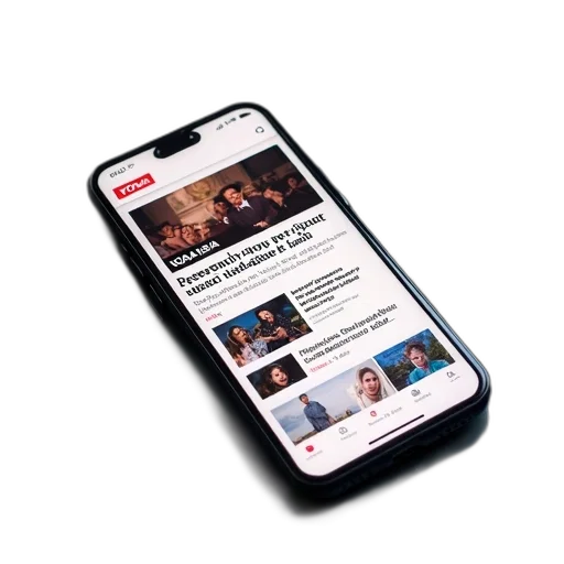 staff, smartphone, displaying, news, article, screen, titled, voa transparent PNG cut-out
