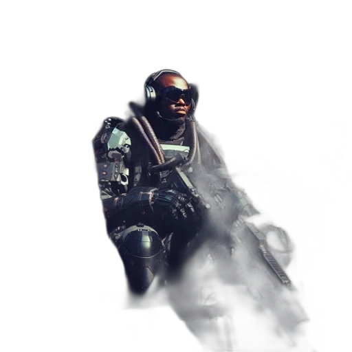 robot, weapon, face, jacket, concept art, cyberpunk, fantasy art, comic book art transparent PNG cut-out