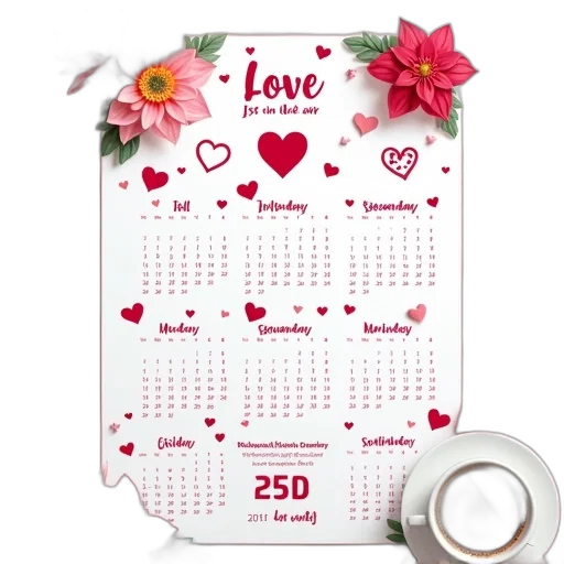 digital, calendar, valentine, day, theme, featuring, various, designs transparent PNG cut-out