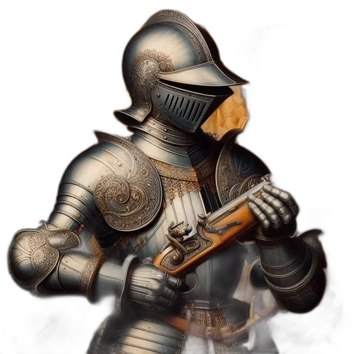 mask, sword, robot, weapon, fantasy art, concept art, 3d render, photorealistic transparent PNG cut-out