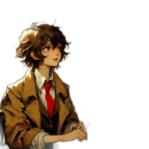 jacket, staff, face, pixel art, concept art, watercolor, anime, golden transparent PNG cut-out