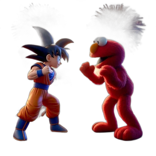 concept art, 3d render, pixel art, fire, animated, characters, goku, elmo transparent PNG cut-out