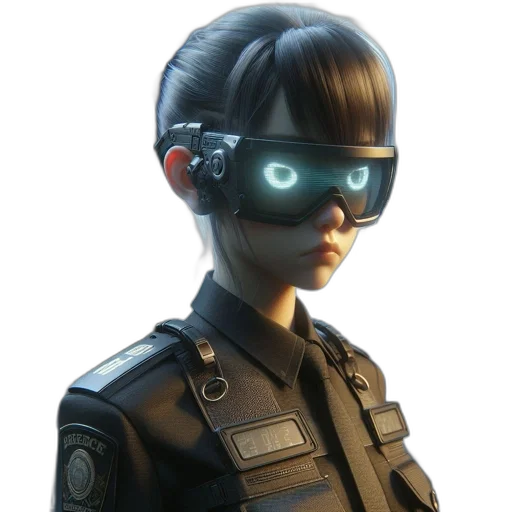 robot, staff, mask, face, cyberpunk, concept art, 3d render, photorealistic transparent PNG cut-out