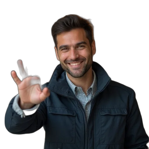 jacket, staff, face, hair, 3d render, photorealistic, young, male transparent PNG cut-out