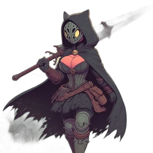 staff, mask, weapon, sword, concept art, fantasy art, pixel art, comic book art transparent PNG cut-out