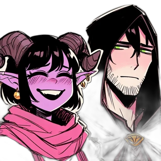 fantasy art, concept art, anime, cartoon, dark, two, characters, depicted transparent PNG cut-out