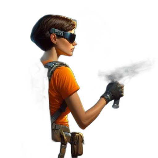 staff, robot, weapon, concept art, 3d render, cyberpunk, fantasy art, woman transparent PNG cut-out