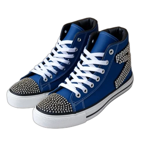 shoes, photorealistic, 3d render, blue, pair, high-top, sneakers, white transparent PNG cut-out