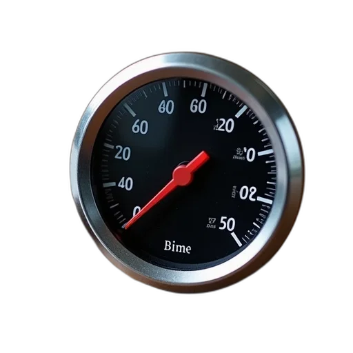 black, silver, analog, speedometer, red, needle, placed, wooden transparent PNG cut-out