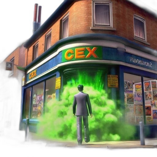 concept art, comic book art, photorealistic, 3d render, city street, neon lights, fog, fire transparent PNG cut-out