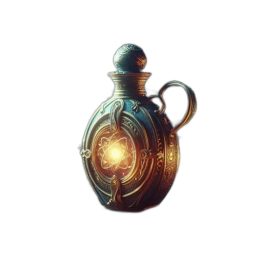 bottle, weapon, crown, mask, 3d render, concept art, fantasy art, photorealistic transparent PNG cut-out