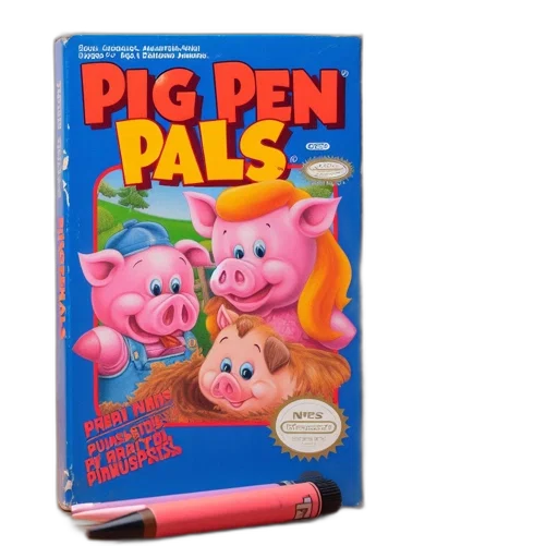 3d render, nes, game, cartridge, titled, pig, pen, pals transparent PNG cut-out