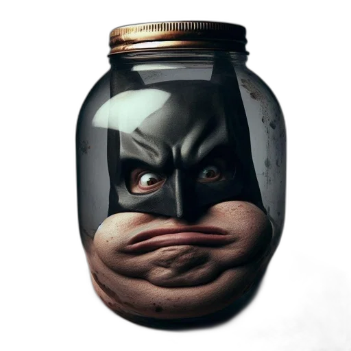 mask, face, bottle, crown, comic book art, concept art, photorealistic, 3d render transparent PNG cut-out