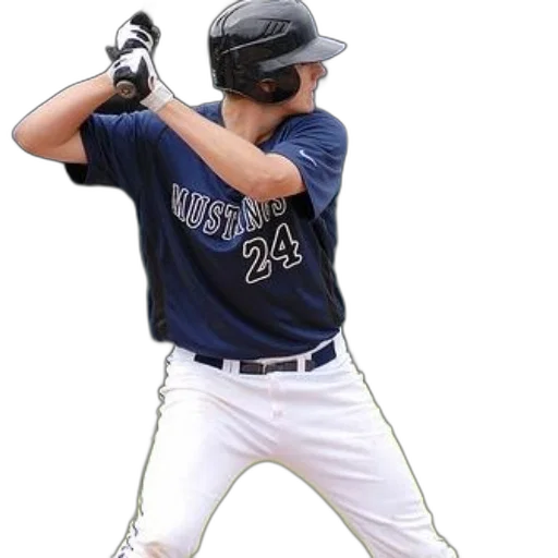 baseball, player, wearing, blue, jersey, word, mustangs, number transparent PNG cut-out