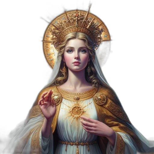 fantasy art, concept art, photorealistic, pixel art, golden, woman, regal, gown transparent PNG cut-out